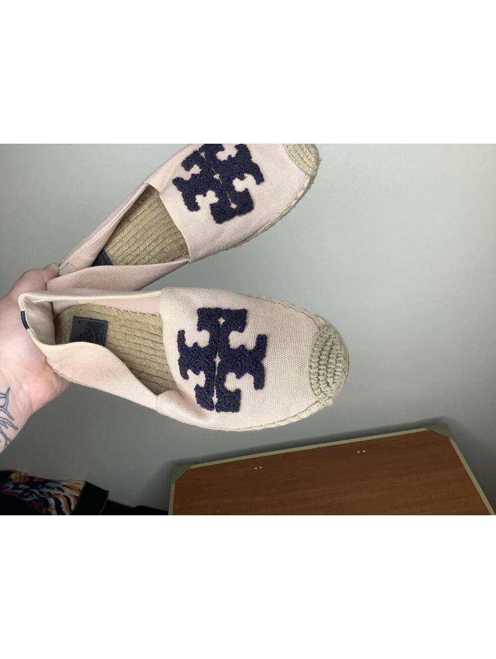 < Tory Burch Blush Pink Logo Canvas Espadrille Flats Size 7 > - Picture 5 of 6